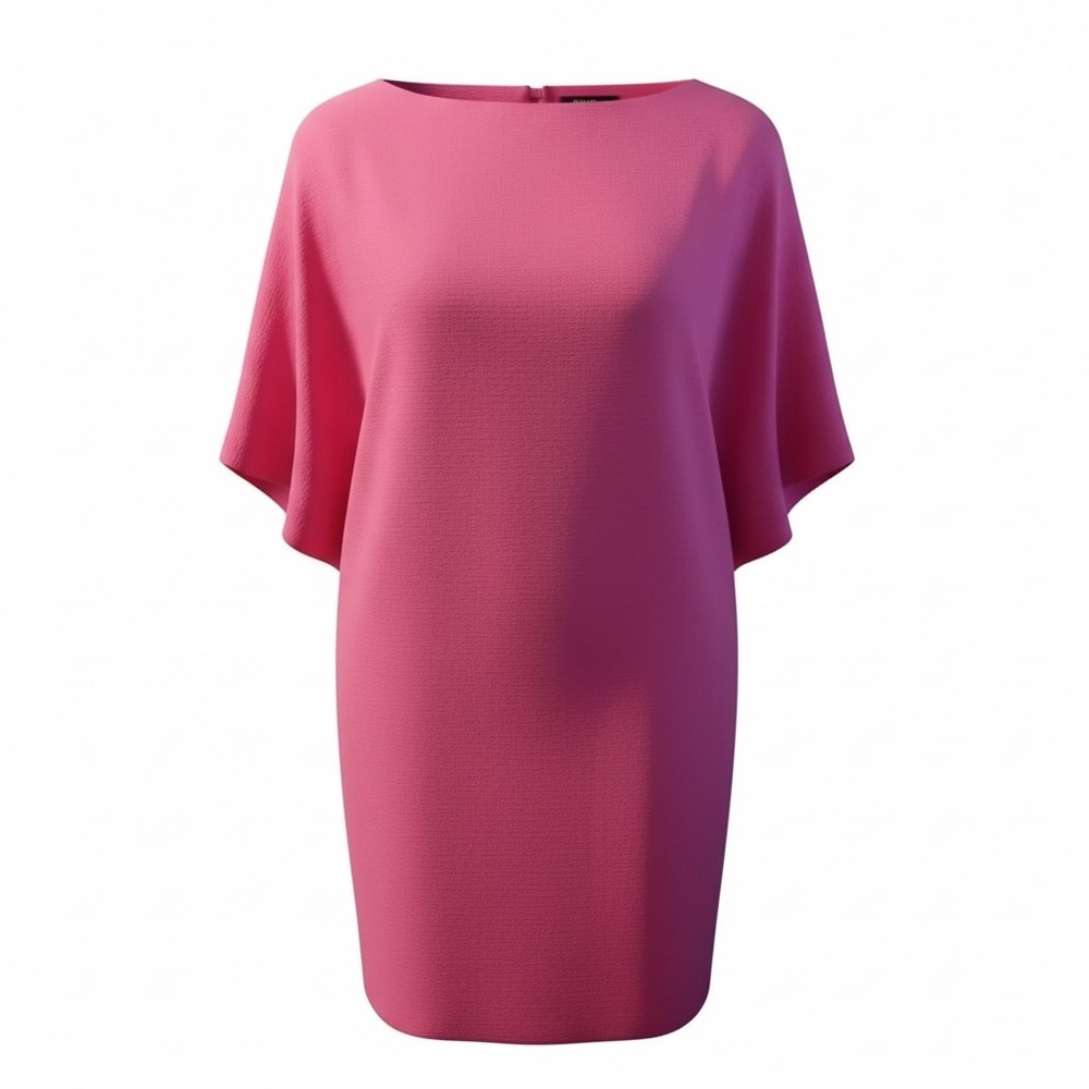 VINTAGE Women's Magenta Hot Pink Shift Dress W/Wide Fluttery Short Sleeves